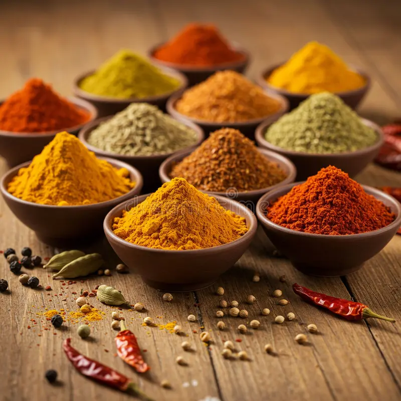 Bunte Gewürze in Schalen